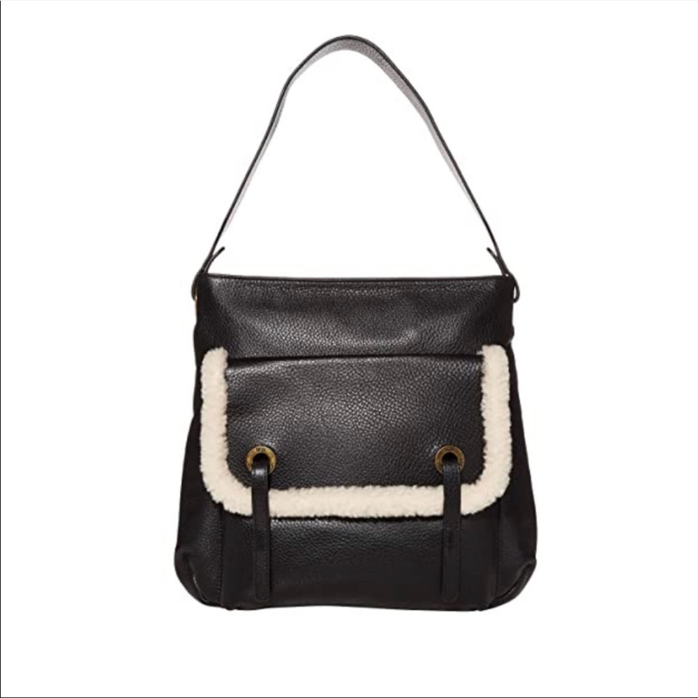 Ugg Heritage Hobo Black Leather Sherpa Sheepskin Shoulder Bag